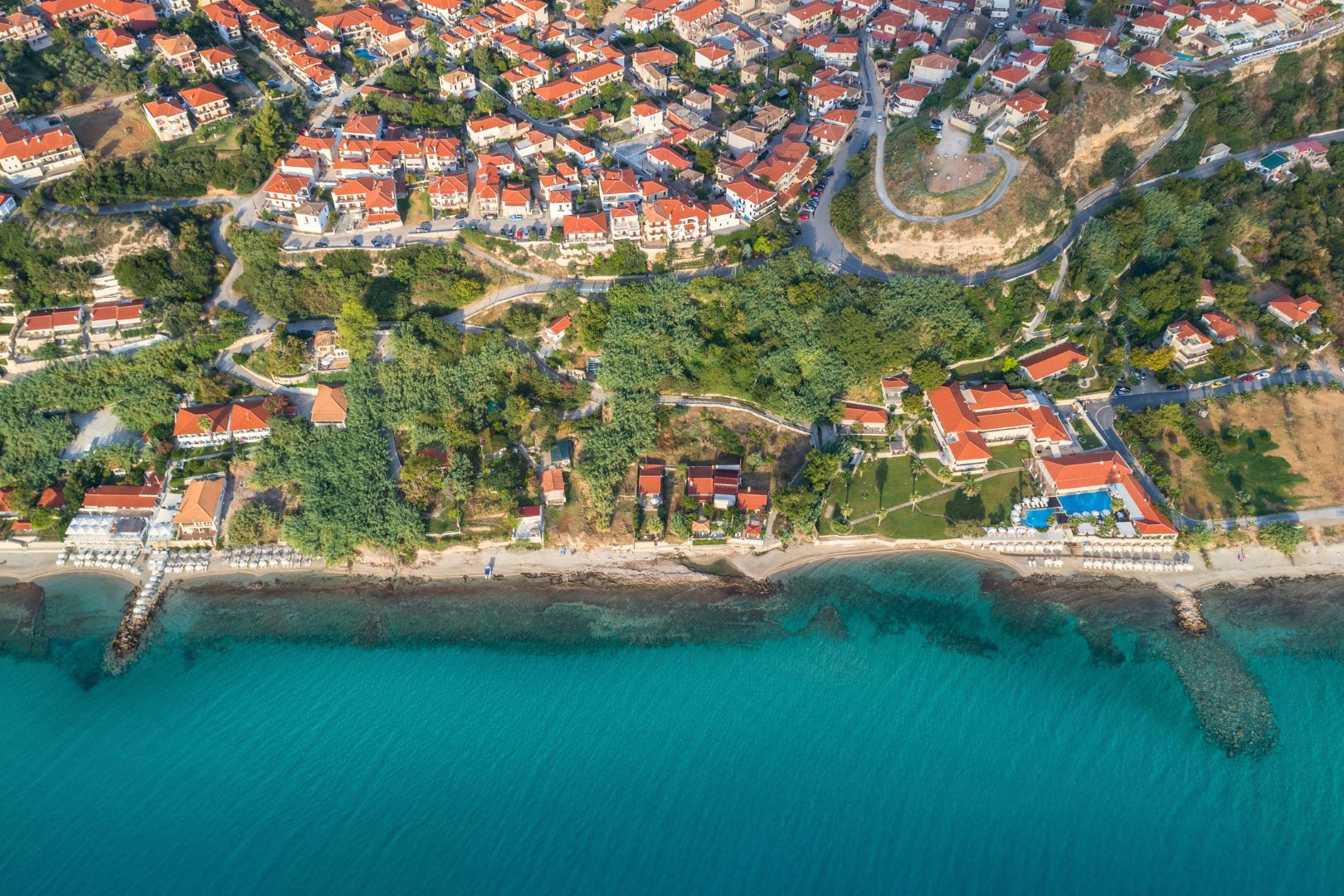 aerial view of afytos village in greece